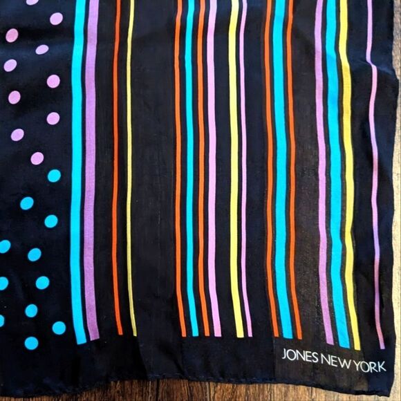 Jones New York 100% Silk Sheer Rainbow Stripe Polka Dot Long Scarf - Picture 8 of 10